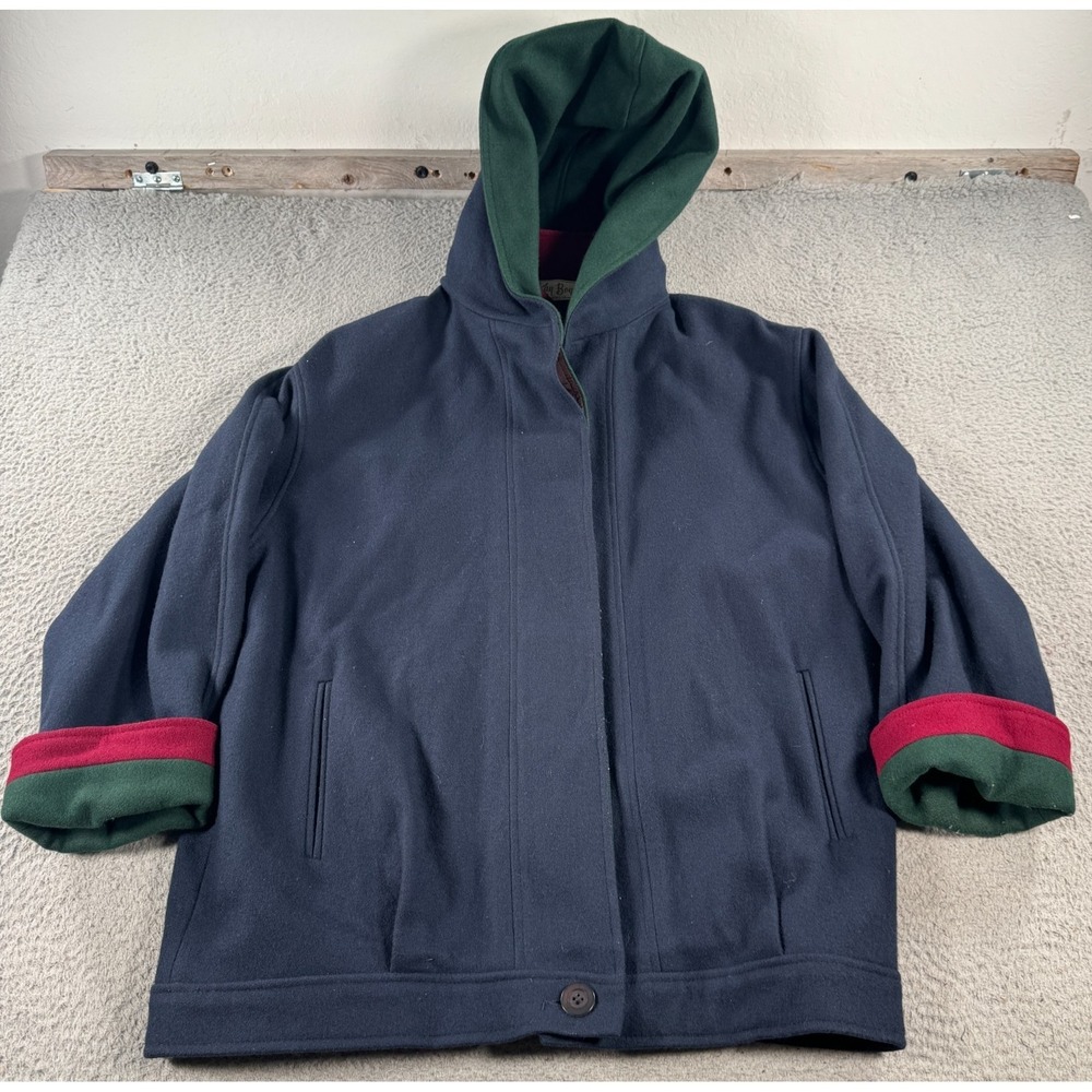 Vintage Kay Boys Coat Women 12 Blue Wool Jacket Full Zip Color Block Made In USA